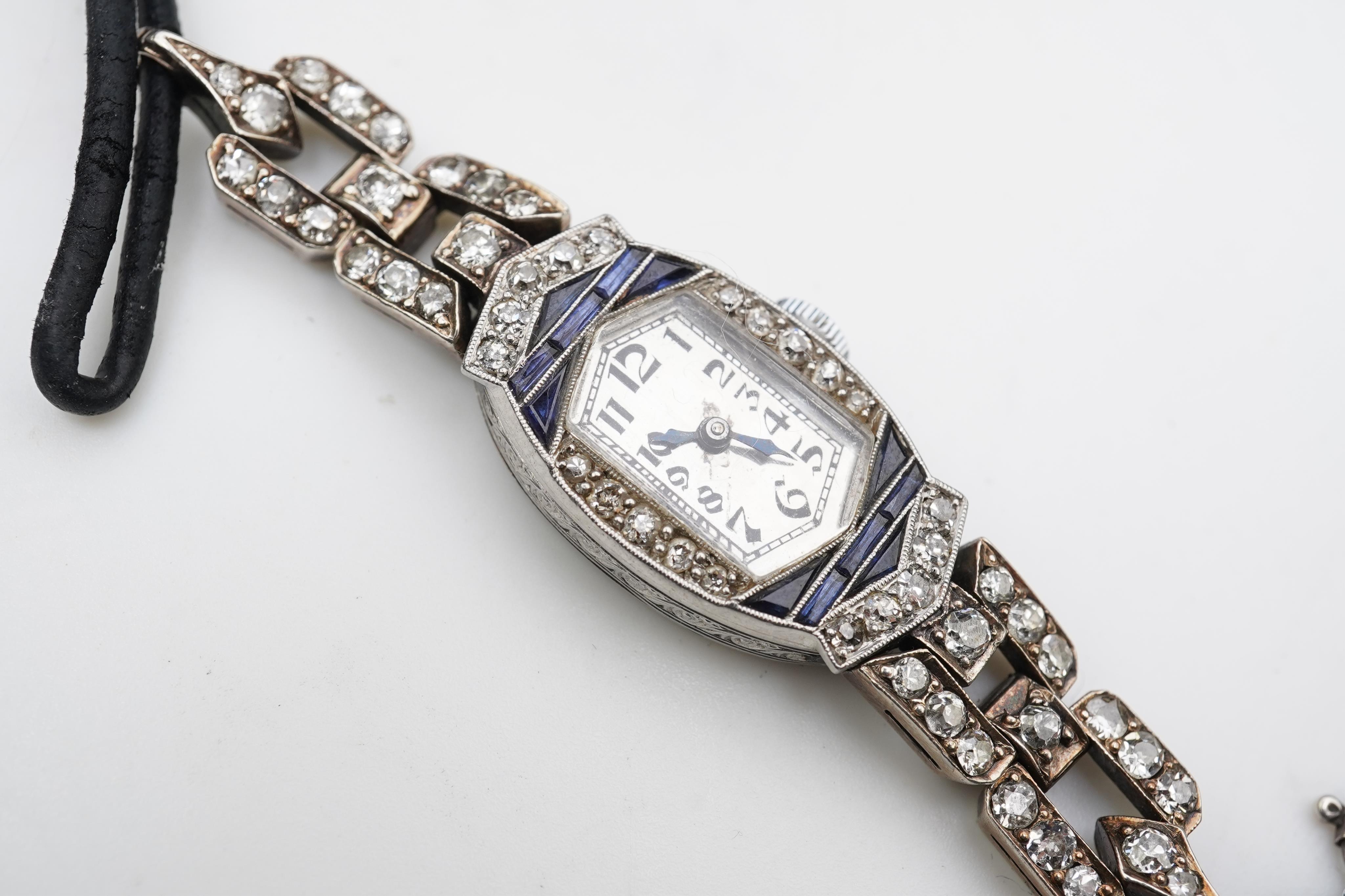 An Art Deco synthetic sapphire and diamond watch, 1920s